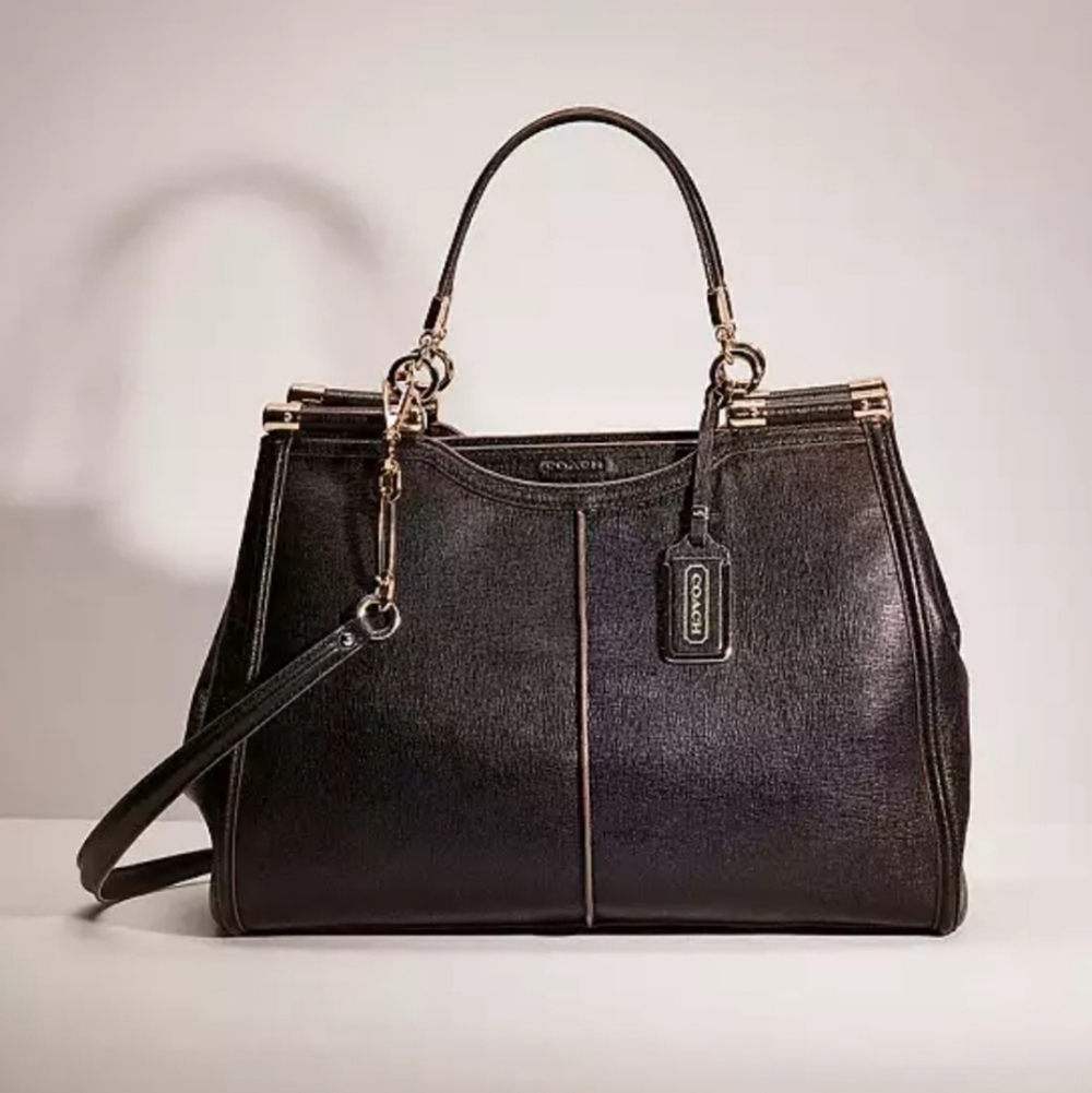 COACH Caroline black/brown embossed leather shoulder bag